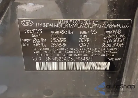 2020 Hyundai Santa Fe Se z USA, uszkodzony, nr VIN 5NMS23AD6LH184872